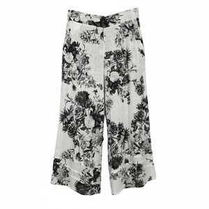 Made in Italy Wide Leg Palazzo Pants Black Floral Print Size L Linen Blend NEW